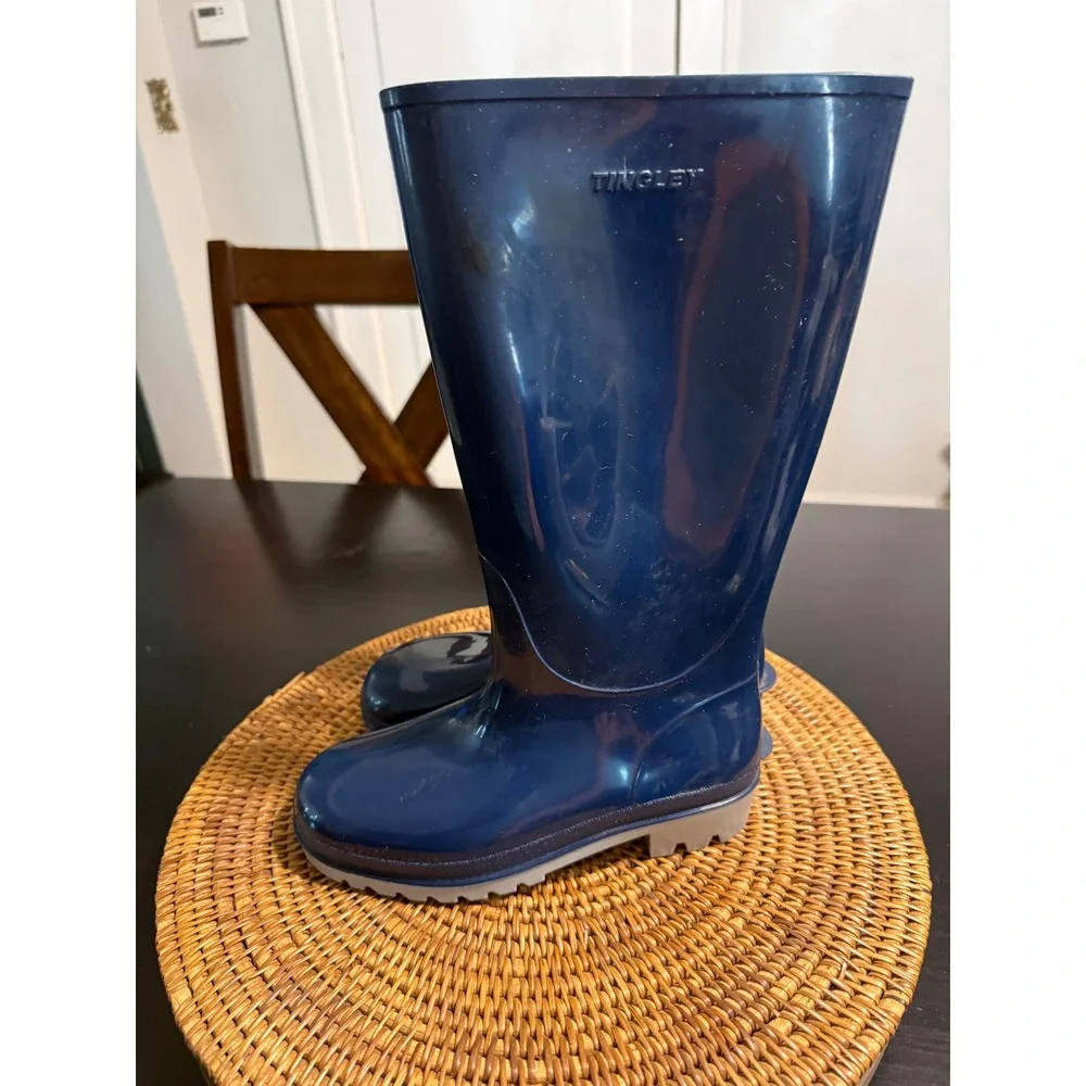 Tingley Kids Navy Blue Rubber Rain Boots Waterproof Glossy Size 5